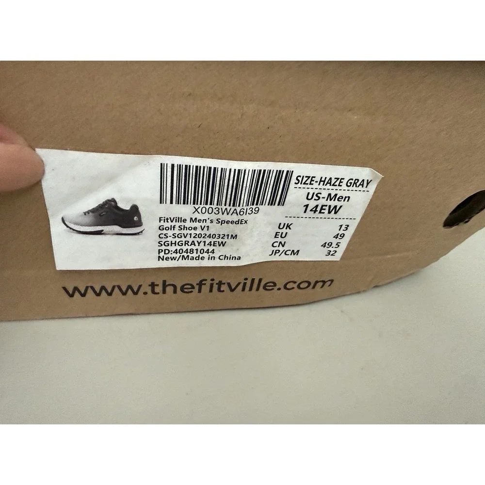 FitVille Men's Golf Shoes Professional Outdoor Waterproof Spiked Shoe Grey/White